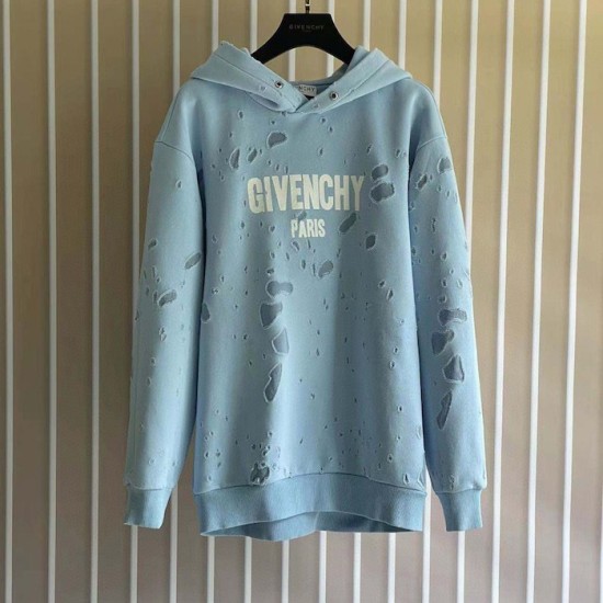 Givenchy Paris Distressed Oversized Hoodie Blue Givenchy Paris Distressed Oversized Hoodie Blue