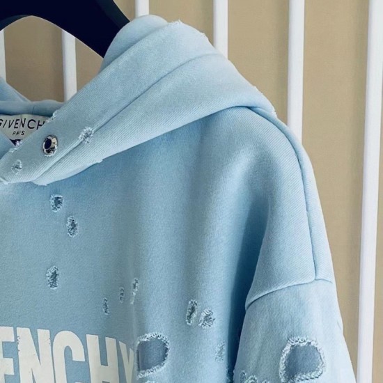 Givenchy Paris Distressed Oversized Hoodie Blue Givenchy Paris Distressed Oversized Hoodie Blue