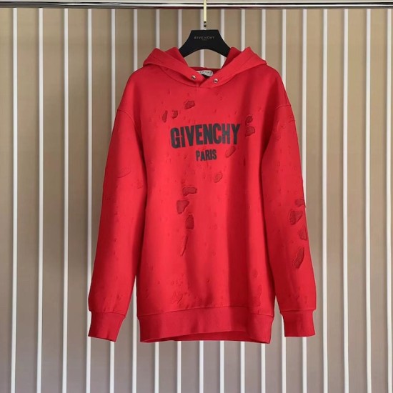 Givenchy Paris Distressed Oversized Hoodie Red Givenchy Paris Distressed Oversized Hoodie Red