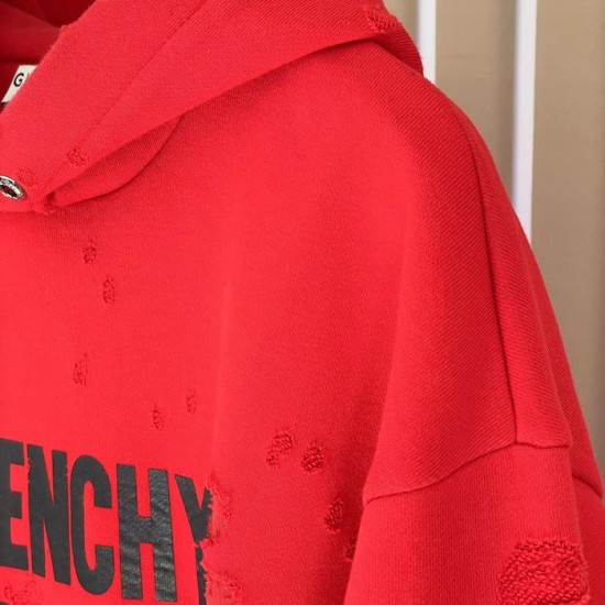 Givenchy Paris Distressed Oversized Hoodie Red Givenchy Paris Distressed Oversized Hoodie Red