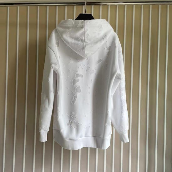 Givenchy Paris Distressed Oversized Hoodie White Givenchy Paris Distressed Oversized Hoodie White