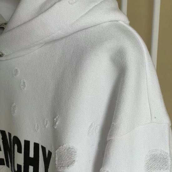 Givenchy Paris Distressed Oversized Hoodie White Givenchy Paris Distressed Oversized Hoodie White