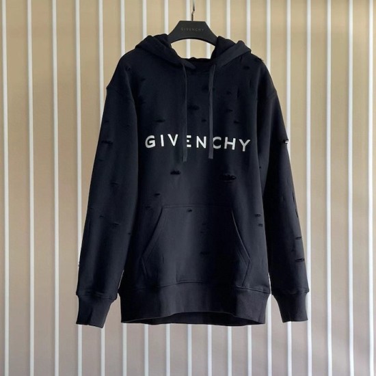 Givenchy Hoodie in fleece with destroyed effect black Givenchy Hoodie in fleece with destroyed effect black