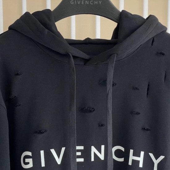 Givenchy Hoodie in fleece with destroyed effect black Givenchy Hoodie in fleece with destroyed effect black