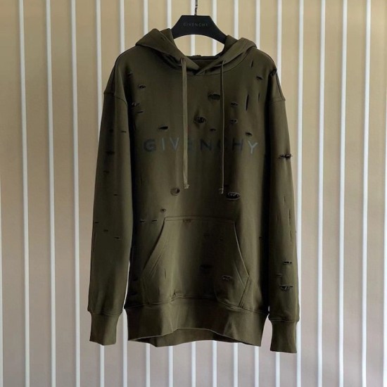 Givenchy Hoodie in fleece with destroyed effect green Givenchy Hoodie in fleece with destroyed effect green