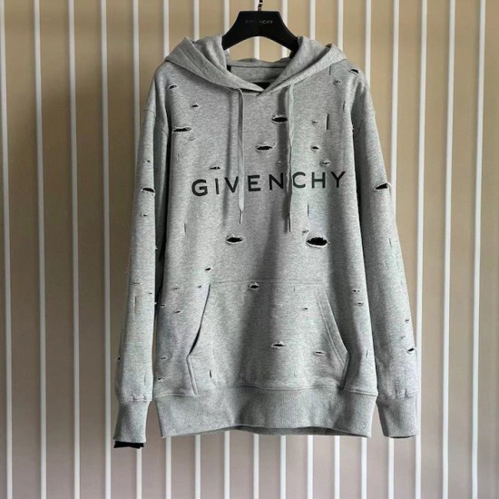 Givenchy Hoodie in fleece with destroyed effect grey Givenchy Hoodie in fleece with destroyed effect grey