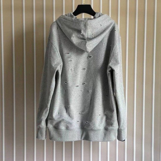 Givenchy Hoodie in fleece with destroyed effect grey Givenchy Hoodie in fleece with destroyed effect grey