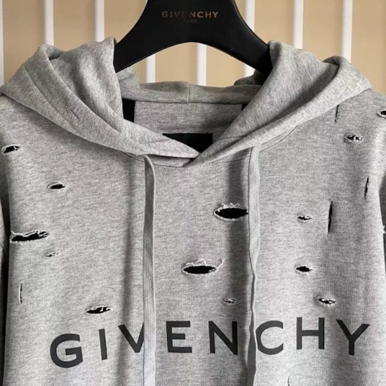 Givenchy Hoodie in fleece with destroyed effect grey Givenchy Hoodie in fleece with destroyed effect grey