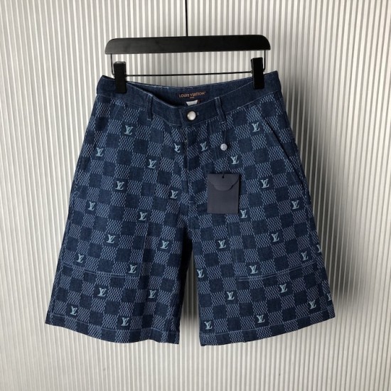 Louis Vuitton Embroidered Damier Denim Shorts 1AFVO9 Louis Vuitton Embroidered Damier Denim Shorts 1AFVO9