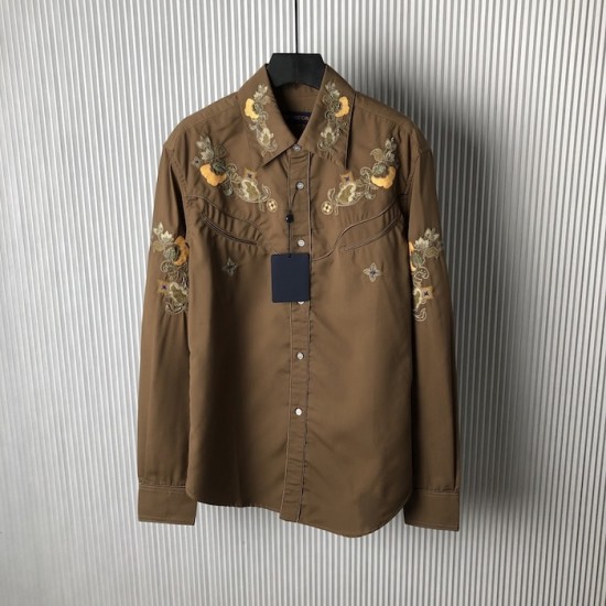Louis Vuitton Embroidered Long-Sleeved Wool Shirt 1AFXT4 Louis Vuitton Embroidered Long-Sleeved Wool Shirt 1AFXT4