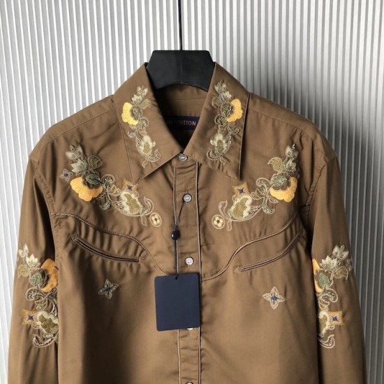 Louis Vuitton Embroidered Long-Sleeved Wool Shirt 1AFXT4 Louis Vuitton Embroidered Long-Sleeved Wool Shirt 1AFXT4