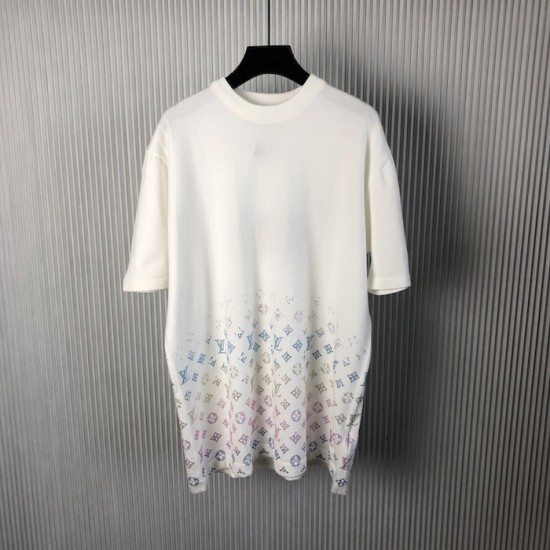 Louis Vuitton Monogram Gradient Embellished Short-Sleeved Crewneck White Louis Vuitton Monogram Gradient Embellished Short-Sleeved Crewneck White