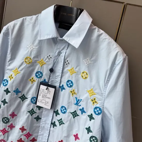Luxury Floral Monogram Short Shirt - Premium Replica Design Replica LV-Inspired Monogram Flowers Short Shirt - Floral Embroidered Summer Top
