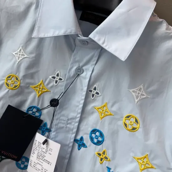 Luxury Floral Monogram Short Shirt - Premium Replica Design Replica LV-Inspired Monogram Flowers Short Shirt - Floral Embroidered Summer Top