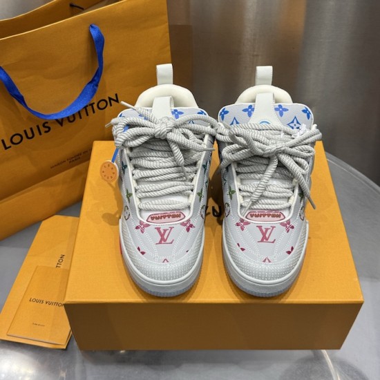 Replica LV Skate Sneaker - high quality 1:1 AAA Replica Louis Vuitton LV Skate Sneaker in grey and monogram canvas - front view