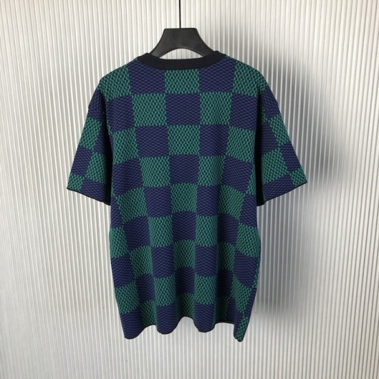 Louis Vuitton Jacquard Damier Short-Sleeved Cotton Crewneck 1AHBCV Louis Vuitton Jacquard Damier Short-Sleeved Cotton Crewneck 1AHBCV