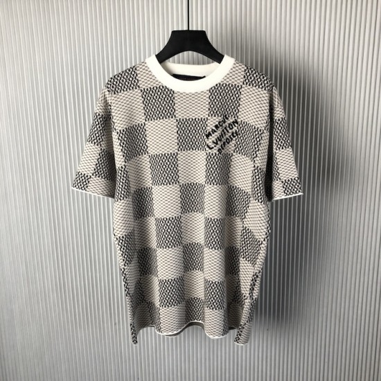 Louis Vuitton Damier Jacquard Short-Sleeved Crewneck 1AHEB7 Louis Vuitton Damier Jacquard Short-Sleeved Crewneck 1AHEB7