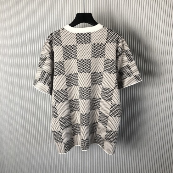 Louis Vuitton Damier Jacquard Short-Sleeved Crewneck 1AHEB7 Louis Vuitton Damier Jacquard Short-Sleeved Crewneck 1AHEB7