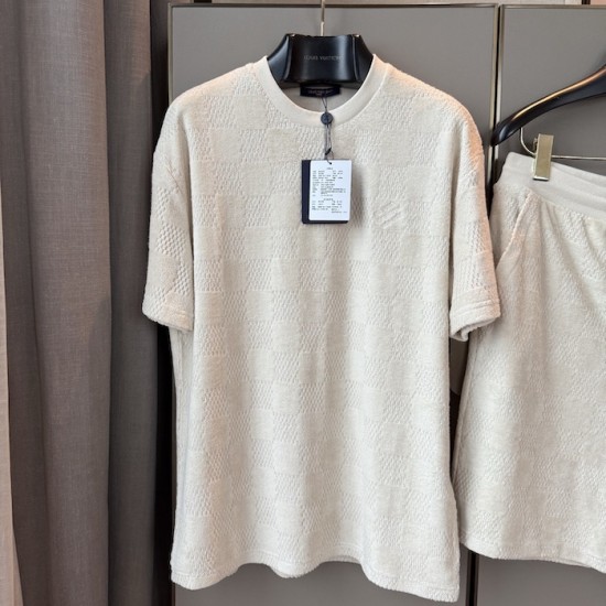 Replica Louis Vuitton Damier French Terry T-Shirt - Top Quality Replica Louis Vuitton Damier French Terry T-Shirt | beige cotton t-shirt