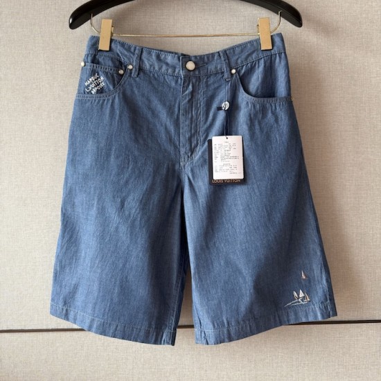 Replica Louis Vuitton Embroidered Chambray Shorts - High quality Replica Louis Vuitton Embroidered Chambray Shorts - 2025 luxury summer collection