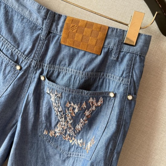 Replica Louis Vuitton Embroidered Chambray Shorts - High quality Replica Louis Vuitton Embroidered Chambray Shorts - 2025 luxury summer collection