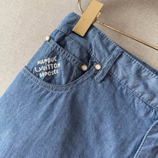 Replica Louis Vuitton Embroidered Chambray Shorts - High quality Replica Louis Vuitton Embroidered Chambray Shorts - 2025 luxury summer collection