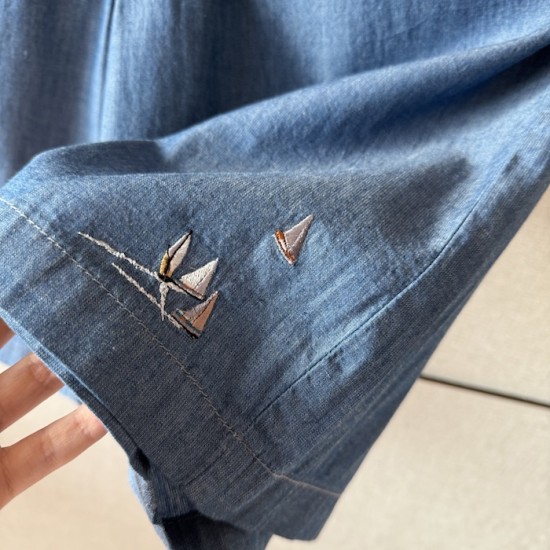 Replica Louis Vuitton Embroidered Chambray Shorts - High quality Replica Louis Vuitton Embroidered Chambray Shorts - 2025 luxury summer collection