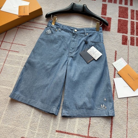 Replica Louis Vuitton Embroidered Chambray Shorts - High quality Replica Louis Vuitton Embroidered Chambray Shorts - 2025 luxury summer collection