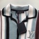 Replica Louis Vuitton Striped Crochet Summer Shirt - Designer Style Replica Louis Vuitton Striped Crochet Short-Sleeved Shirt - Front and Back View