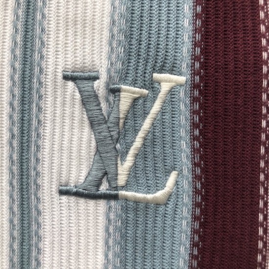 Replica Louis Vuitton Striped Crochet Summer Shirt - Designer Style Replica Louis Vuitton Striped Crochet Short-Sleeved Shirt - Front and Back View