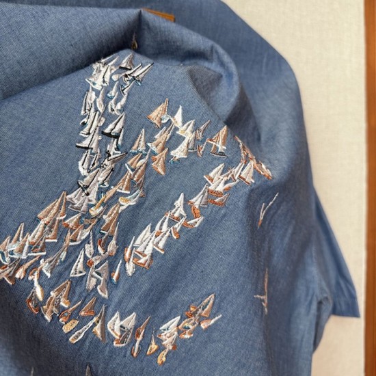 Replica Louis Vuitton Embroidered Chambray Short-Sleeved Shirt Replica Louis Vuitton Embroidered Chambray Short-Sleeved Shirt front view - 2025 luxury summer collection