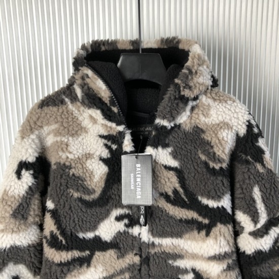 Balenciaga Camouflage Teddy Hooded Jacket Balenciaga Camouflage Teddy Hooded Jacket
