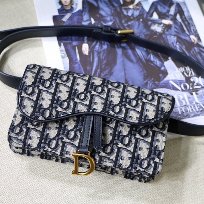 New Dior Oblique Saddle Belt Bag Blue