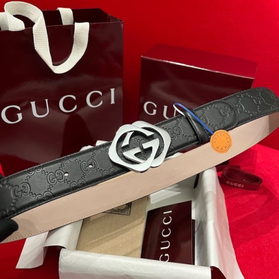 Gucci GG Interlocking Square Buckle Guccissima Leather Belt Black Gucci GG Interlocking Square Buckle Guccissima Leather Belt Black