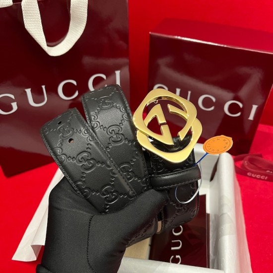Gucci GG Interlocking Square Buckle Guccissima Leather Belt Black Gucci GG Interlocking Square Buckle Guccissima Leather Belt Black