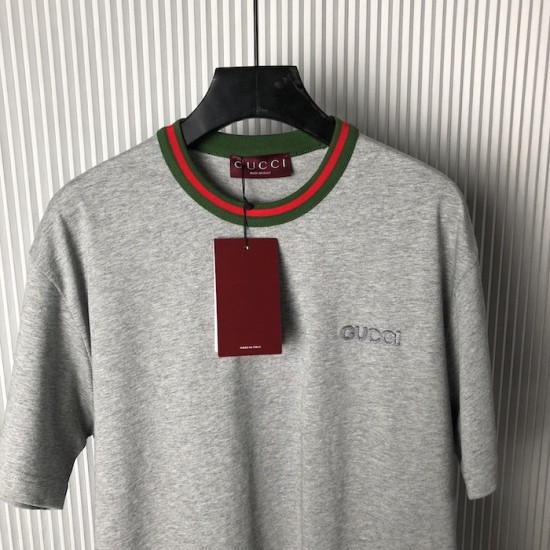 Gucci Jersey T-shirt with Web Grey Gucci Jersey T-shirt with Web Grey