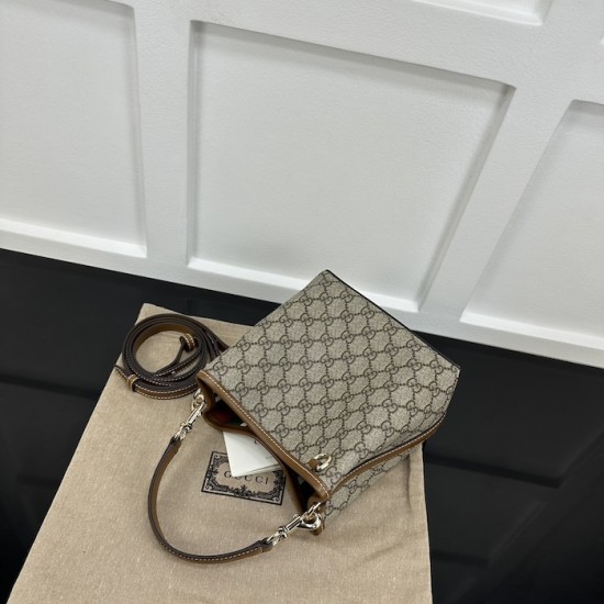 Gucci GG Emblem mini bucket bag brown 815118 Gucci GG Emblem mini bucket bag brown 815118