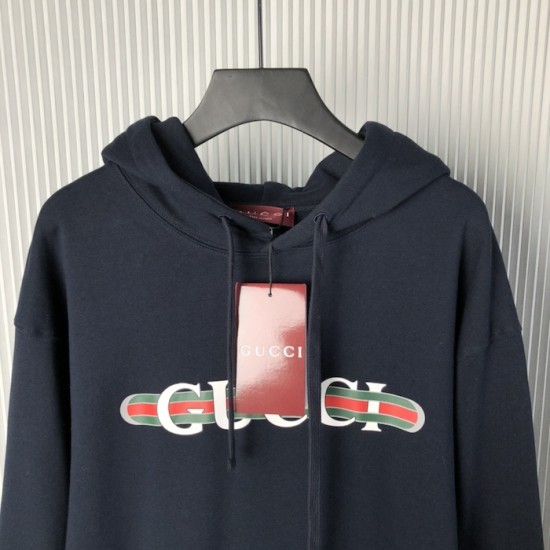 Gucci Printed cotton jersey hooded sweatshirt Navy Gucci Printed cotton jersey hooded sweatshirt Navy