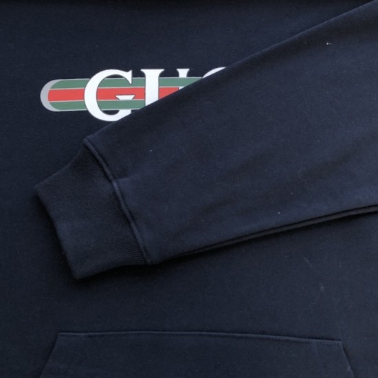 Gucci Printed cotton jersey hooded sweatshirt Navy Gucci Printed cotton jersey hooded sweatshirt Navy