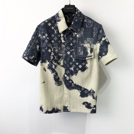 Monogram Bandana Short-Sleeved Denim Shirt - Ready-to-Wear 1AA856