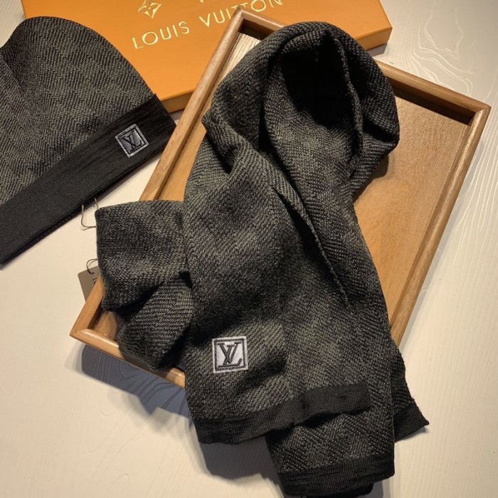 Louis Vuitton M74200 Wool Scarf Escharpe Petit Damier Black Used from Japan