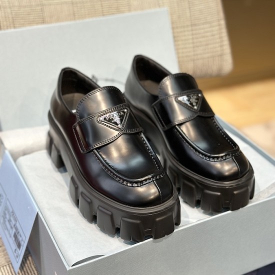 Prada Women's Brushed leather Monolith Loafers Black Prada Women's Brushed leather Monolith Loafers Black