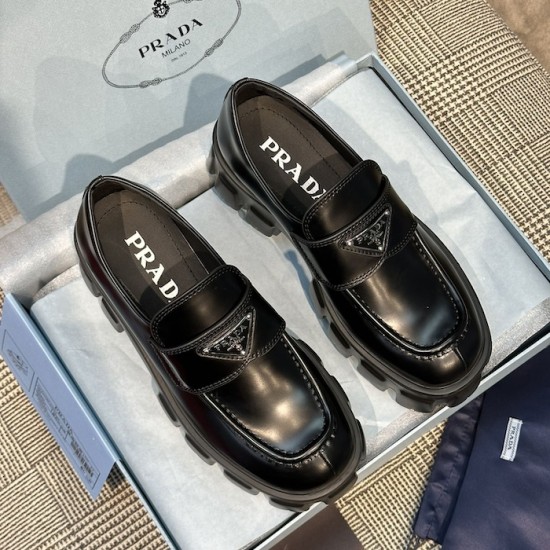 Prada Women's Brushed leather Monolith Loafers Black Prada Women's Brushed leather Monolith Loafers Black