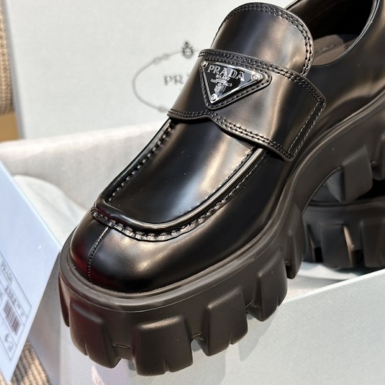 Prada Women's Brushed leather Monolith Loafers Black Prada Women's Brushed leather Monolith Loafers Black