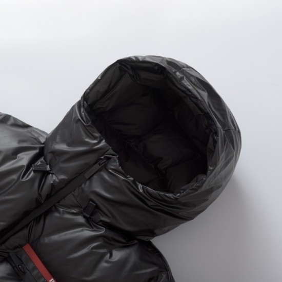 Prada Light Re-Nylon hooded puffer jacket black Prada Light Re-Nylon hooded puffer jacket black