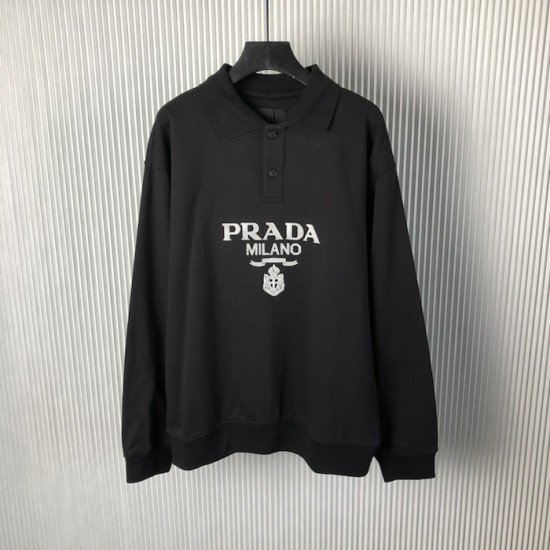 Prada Long-sleeved cotton polo shirt black Prada Long-sleeved cotton polo shirt black