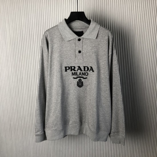 Prada Long-sleeved cotton polo shirt Marble Gray Prada Long-sleeved cotton polo shirt Marble Gray