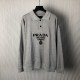 Prada Long-sleeved cotton polo shirt Marble Gray Prada Long-sleeved cotton polo shirt Marble Gray