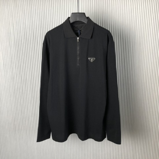 Prada Long-sleeved piqué and Re-Nylon polo shirt Prada Long-sleeved piqué and Re-Nylon polo shirt