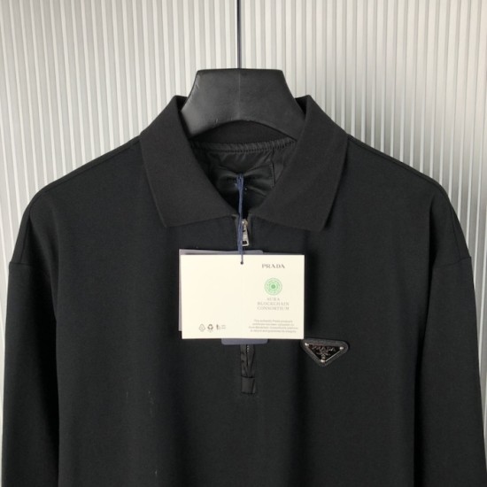 Prada Long-sleeved piqué and Re-Nylon polo shirt Prada Long-sleeved piqué and Re-Nylon polo shirt